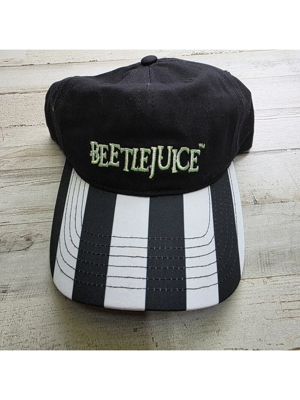 Beetlejuice Strapback Baseball Hat Cap Black White Embroidered Movie Logo